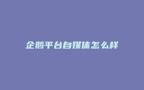 企鹅平台自媒体怎么样