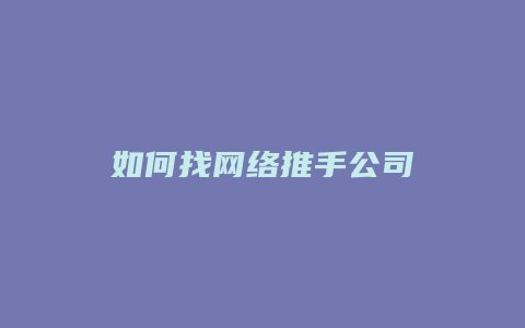 如何找网络推手公司