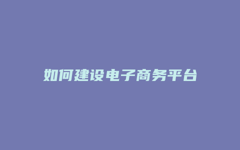 如何建设电子商务平台