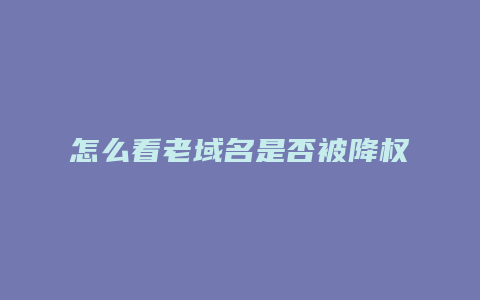 怎么看老域名是否被降权