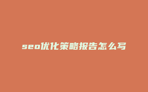 seo优化策略报告怎么写