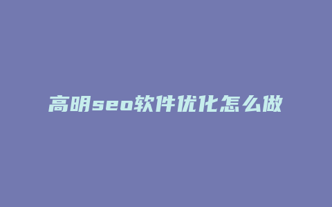 高明seo软件优化怎么做