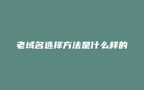 老域名选择方法是什么样的