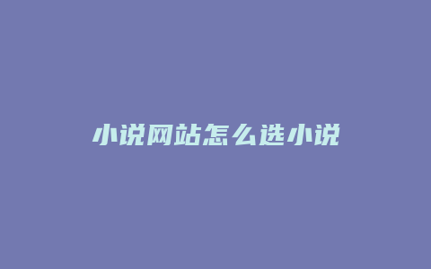 小说网站怎么选小说