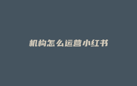 机构怎么运营小红书