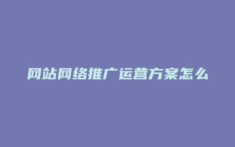 网站网络推广运营方案怎么写